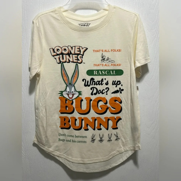 Juniors Looney Tunes T-Shirt Off White, Ivory Bugs Bunny NWT - Picture 1 of 2